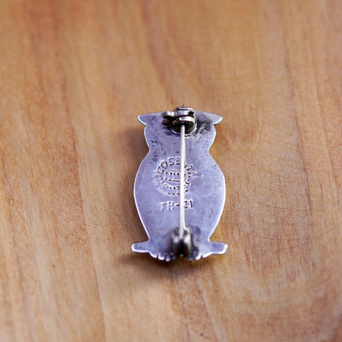 Vintage Native American handmade 925 owl bird brooch pin with abalone