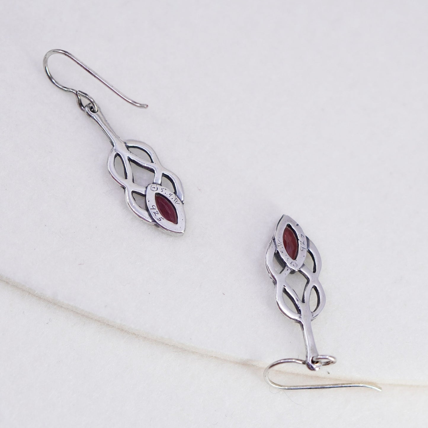 Vintage Irish Sterling 925 silver handmade filigree Celtic knot earrings ruby