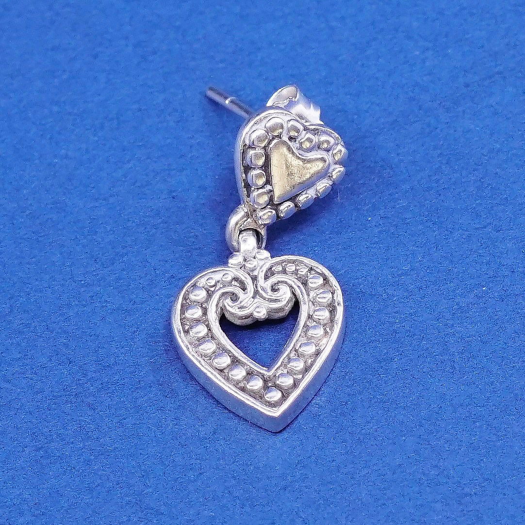 Sterling silver handmade earrings, 925 studs with heart Dangles N Beads