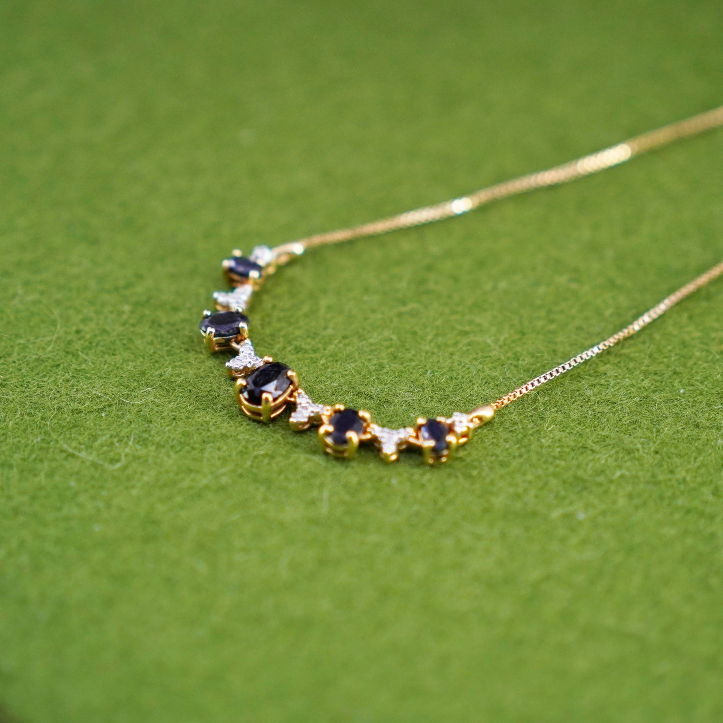 16”, vermeil gold Sterling silver necklace, 925 circle chain sapphire pendant