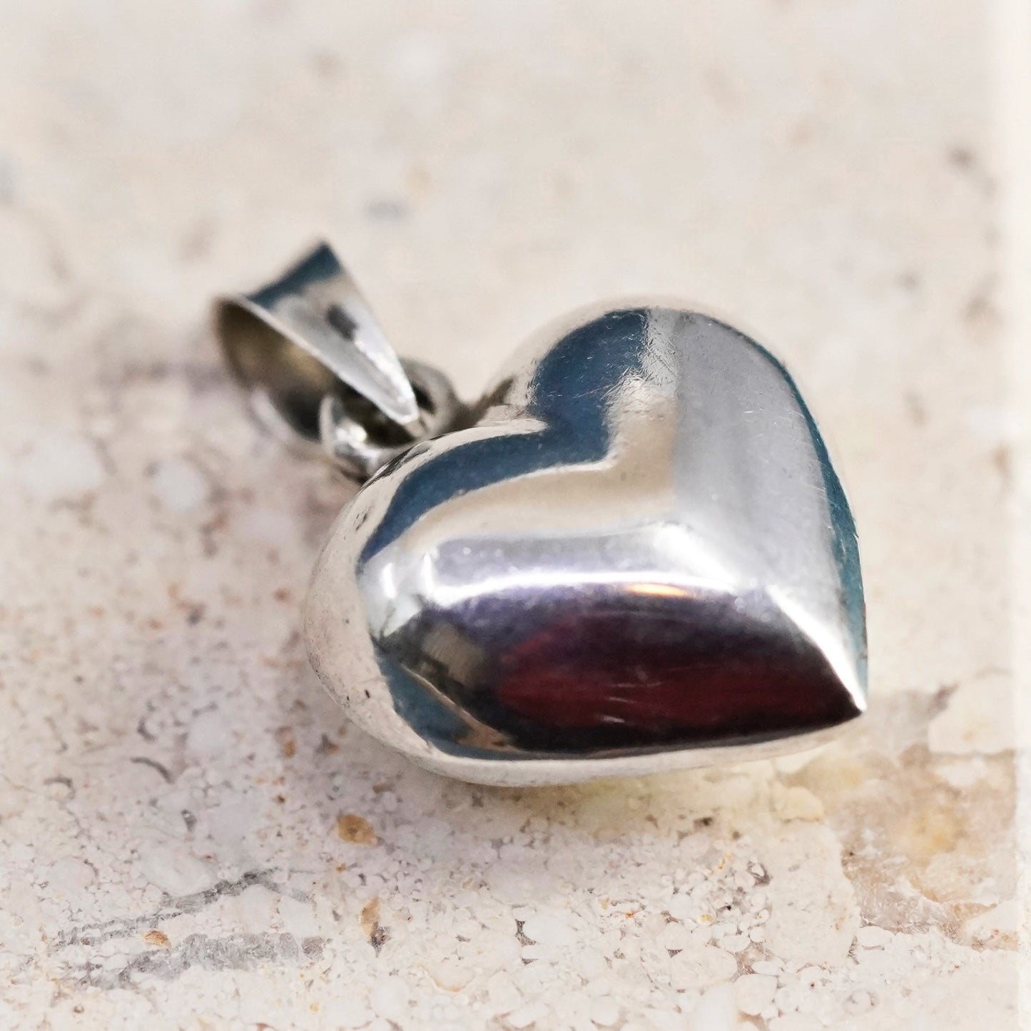 Vintage Sterling silver handmade pendant, puffy 925 heart