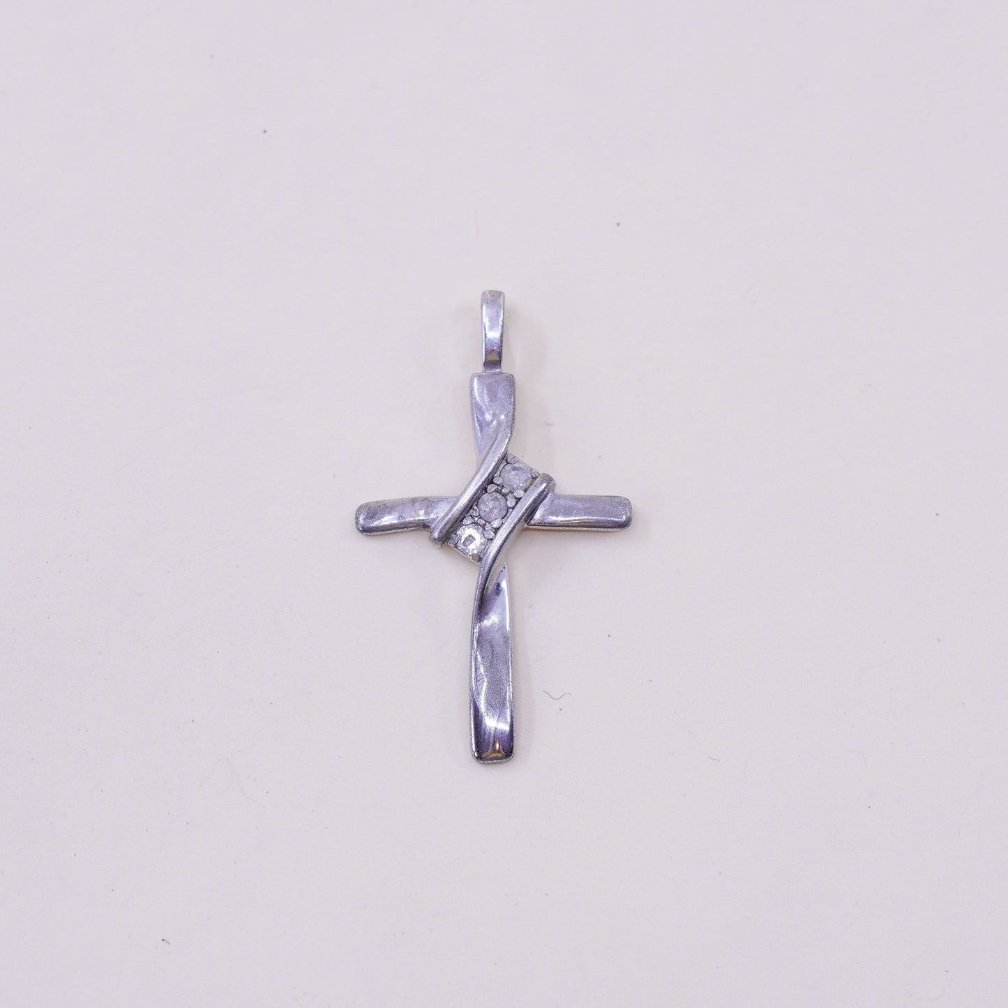 Vintage sterling silver pendant, 925 cross handmade pendant with Cz