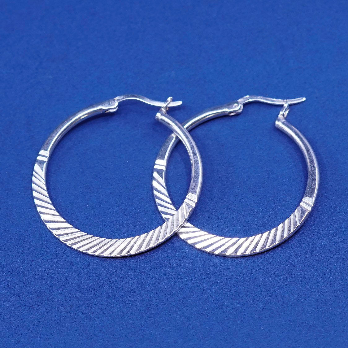 1.25", vtg Sterling silver handmade hoop earrings, 925 textured huggie