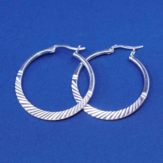 1.25", vtg Sterling silver handmade hoop earrings, 925 textured huggie