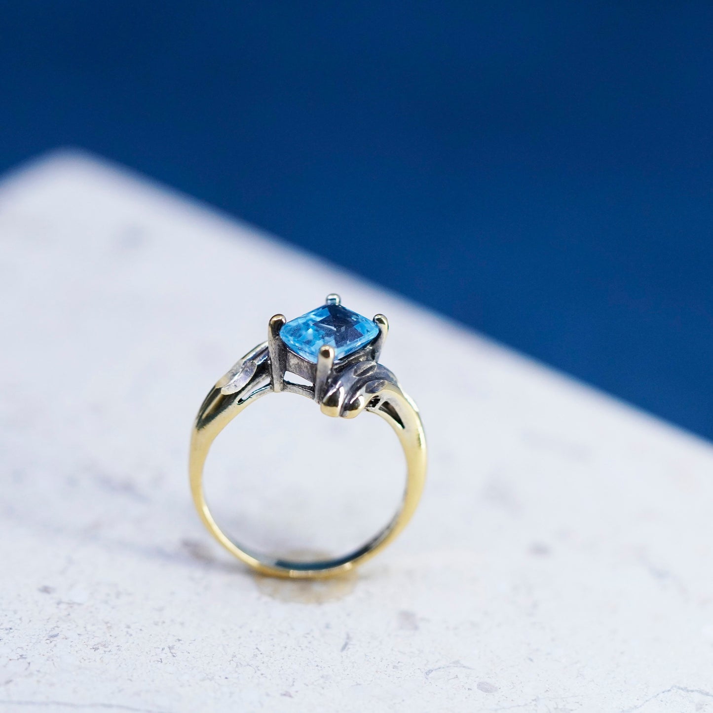 Size 7.5, vintage vermeil gold over sterling 925 silver ring with topaz