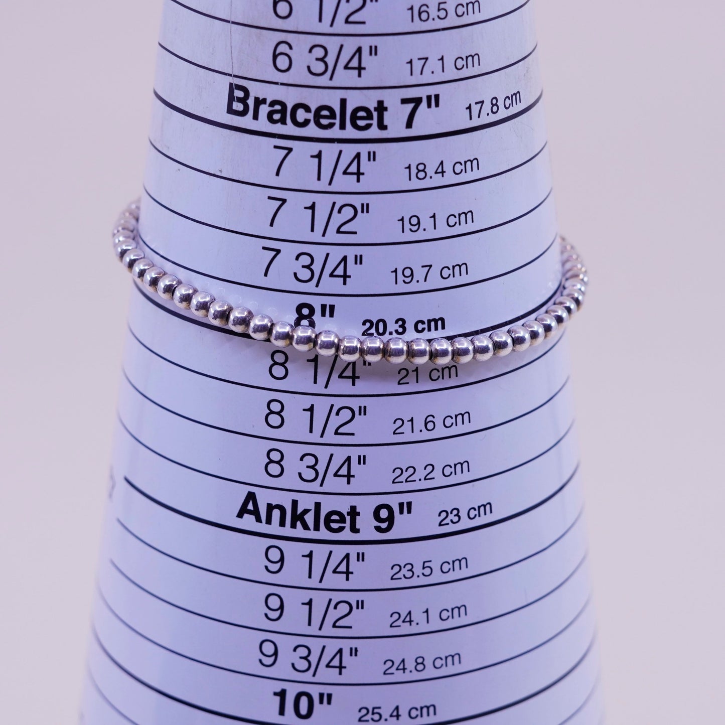 8”, 3mm, Vintage sterling silver bracelet, 925 beads chain with cross charm