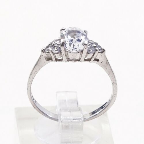 Sz 7, Vtg Sterling silver Engagement ring, 925 silver band W/ CZ