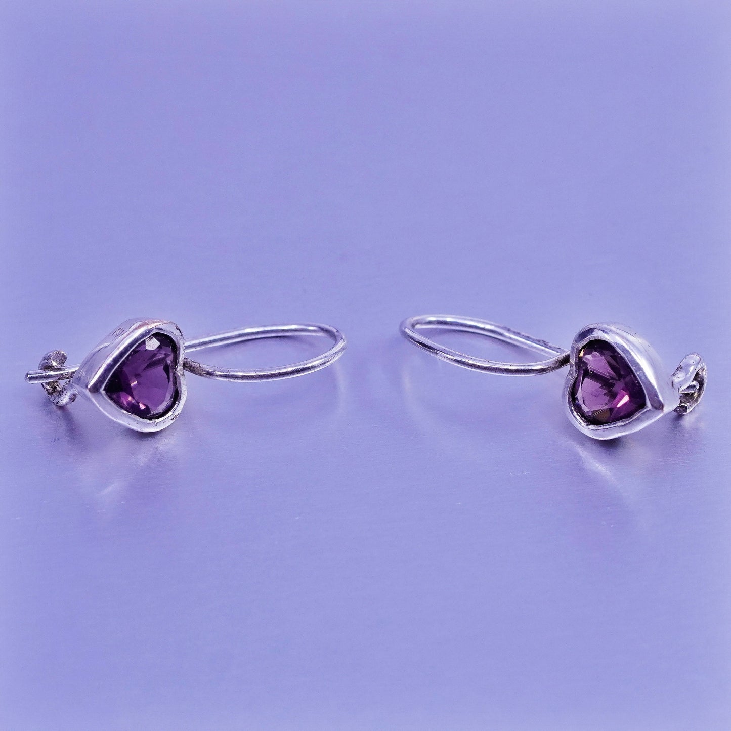 Vintage Sterling 925 silver earrings with heart amethyst