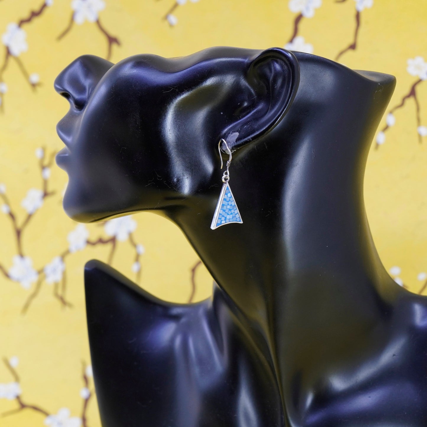 Vintage Sterling silver handmade earrings, 925 triangular mother of pearl