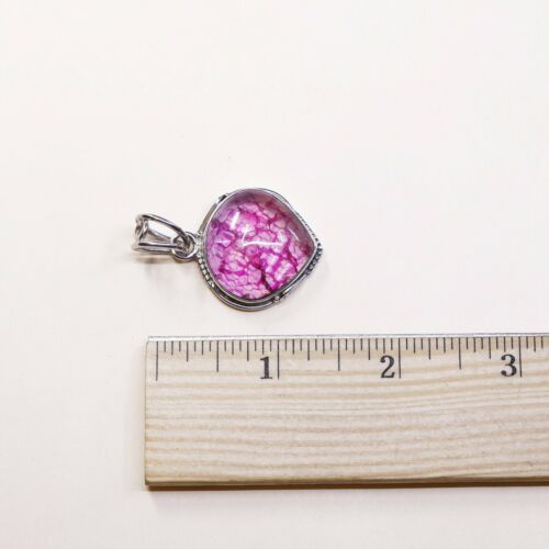 Vtg Sterling 925 Silver Handmade Filigree Pendant W/ Pink tourmilated quartz