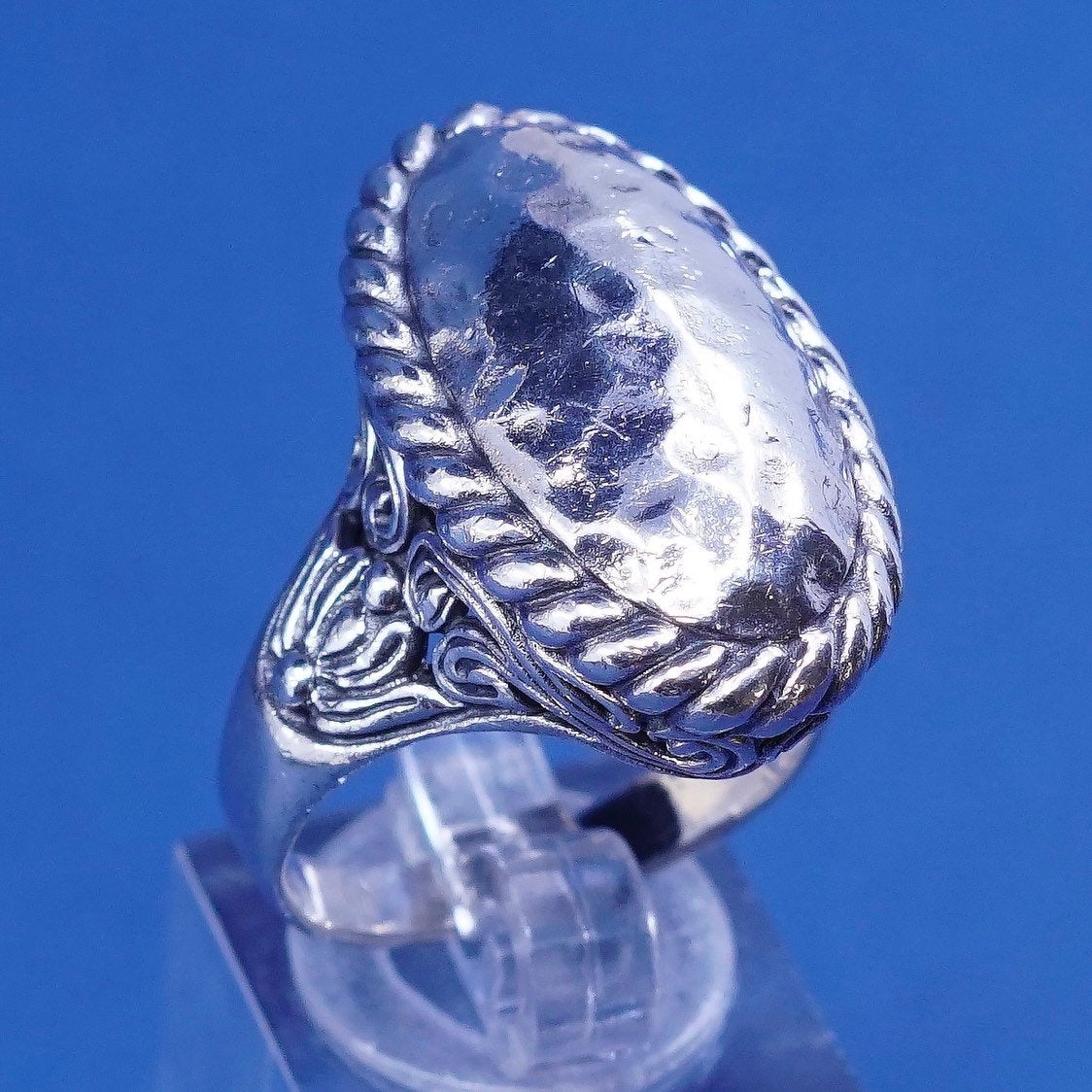 sz 7.75, Sterling silver handmade ring, mexico 925 Statement ring w/ hammered