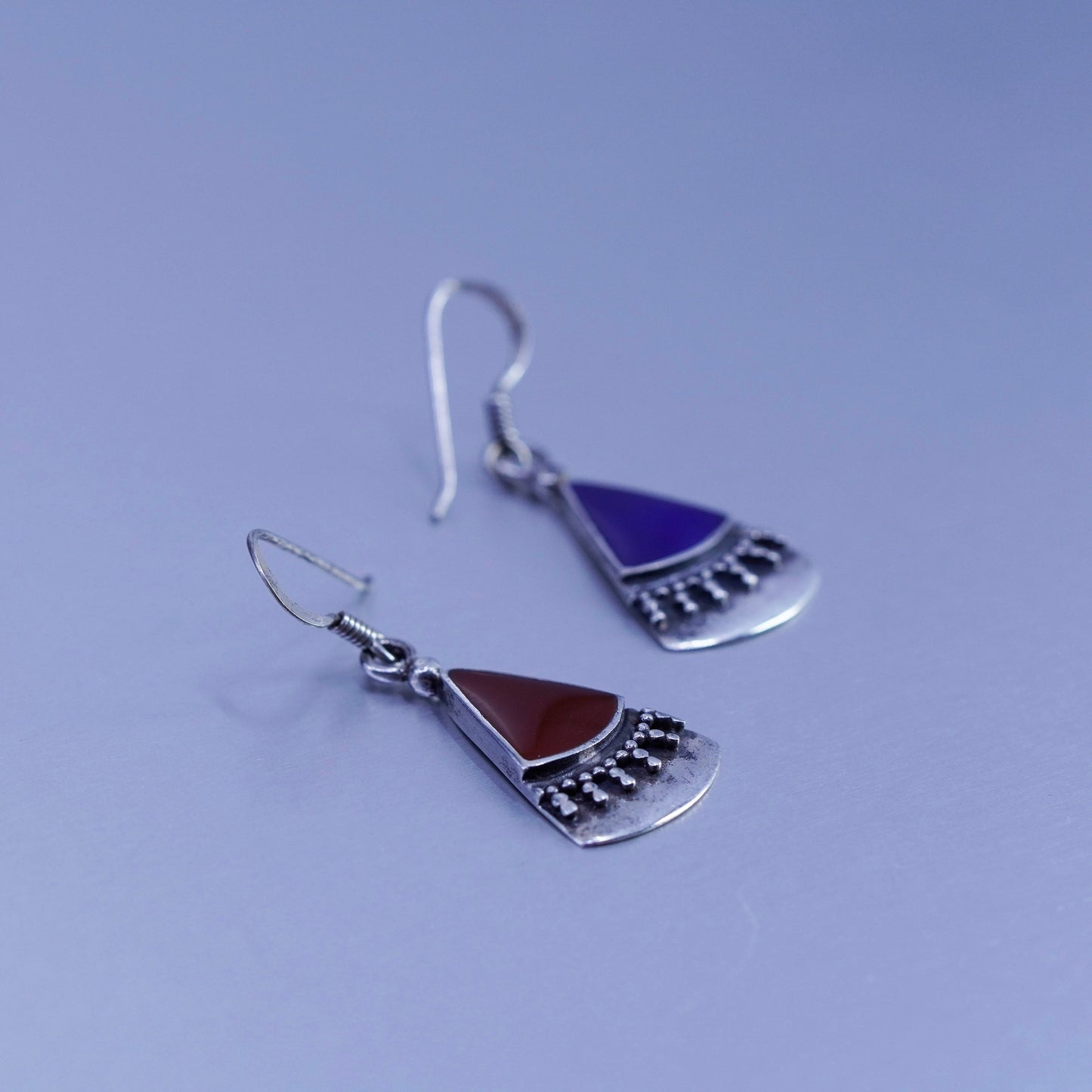 Vintage Sterling 925 silver handmade earrings with blue red onyx and beads