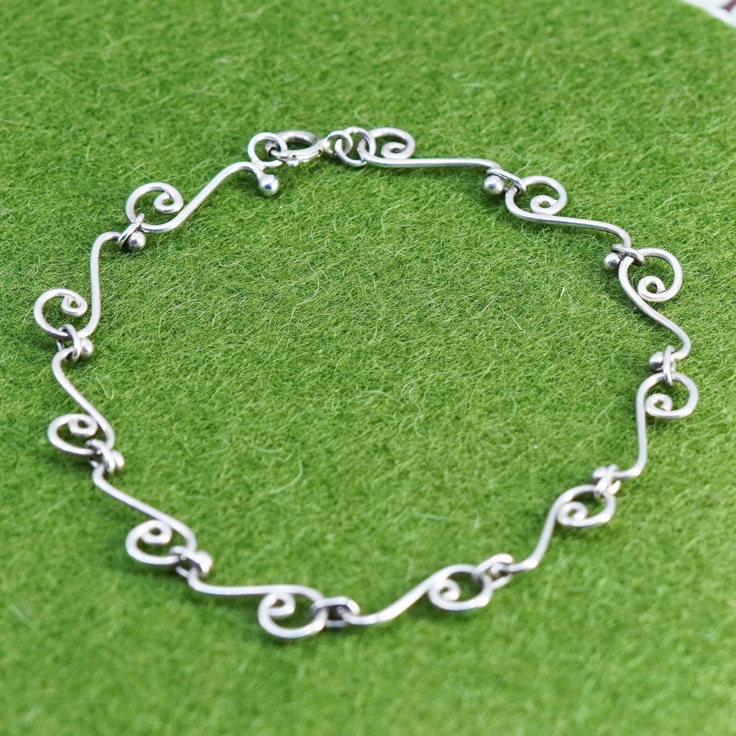 7”, vintage 925 Sterling silver swirl circle chain bracelet