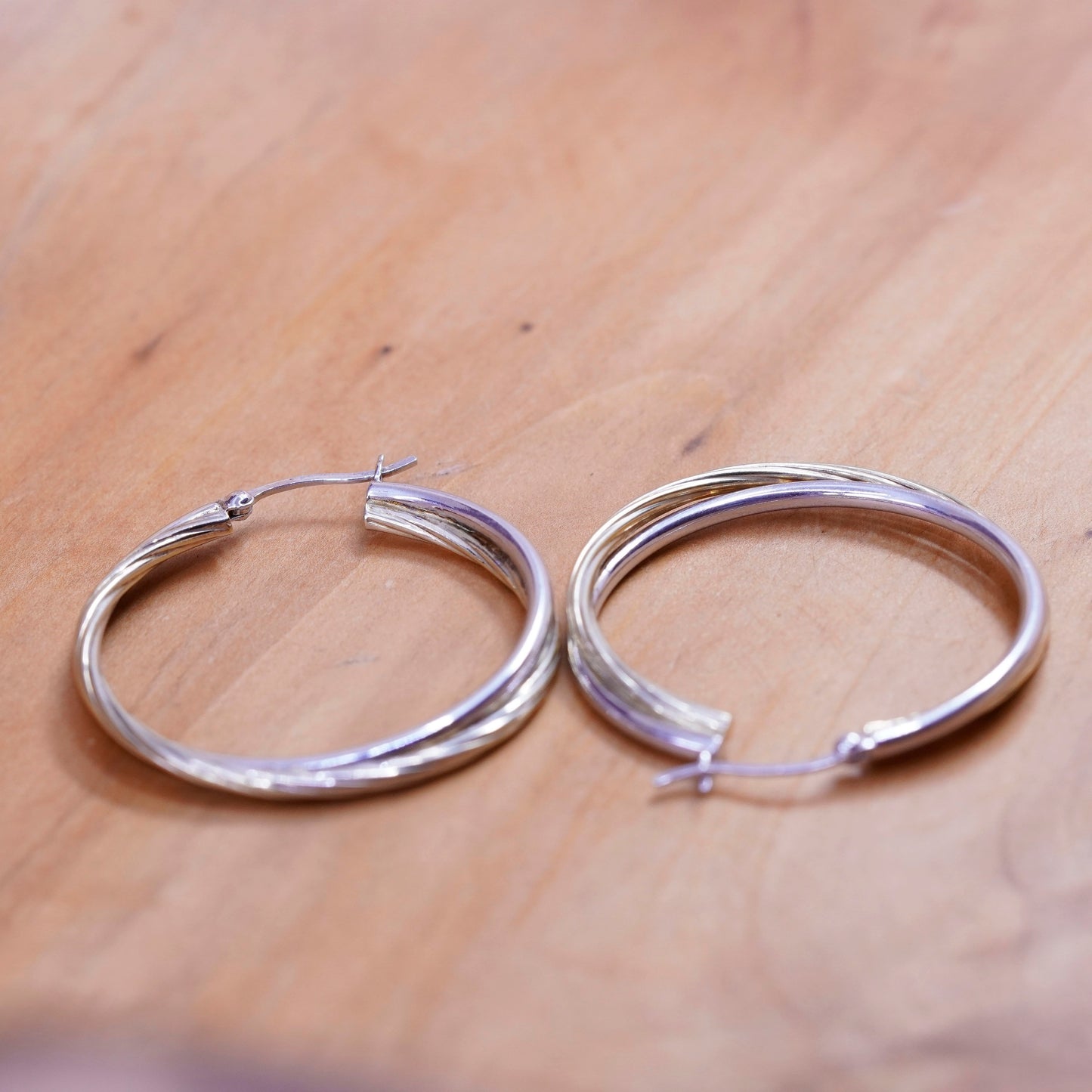 1.5”, two tone Sterling silver handmade earrings, 925 silver entwined circle