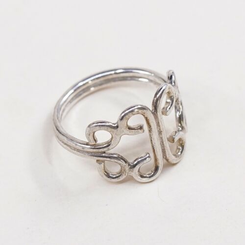 Sz 5, Vtg Sterling Silver Handmade Ring, 925 Silver Band W/ swirl, Silver Tested