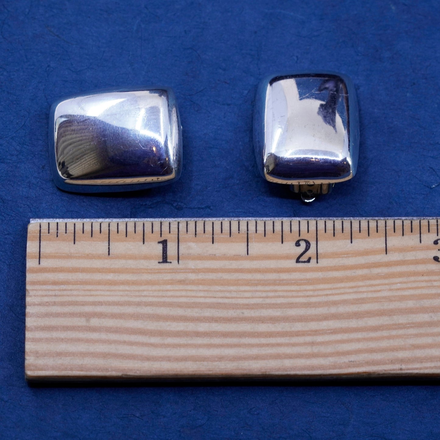 Vintage Sterling silver handmade earrings, 925 square button clip on