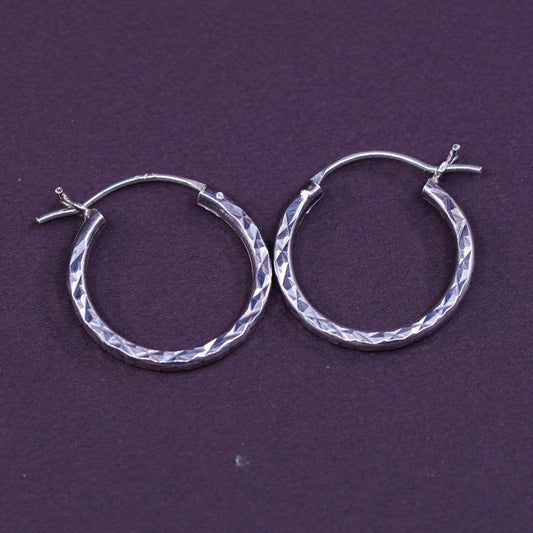 0.75", vtg Sterling silver handmade hoops, 925 diamond cut earrings