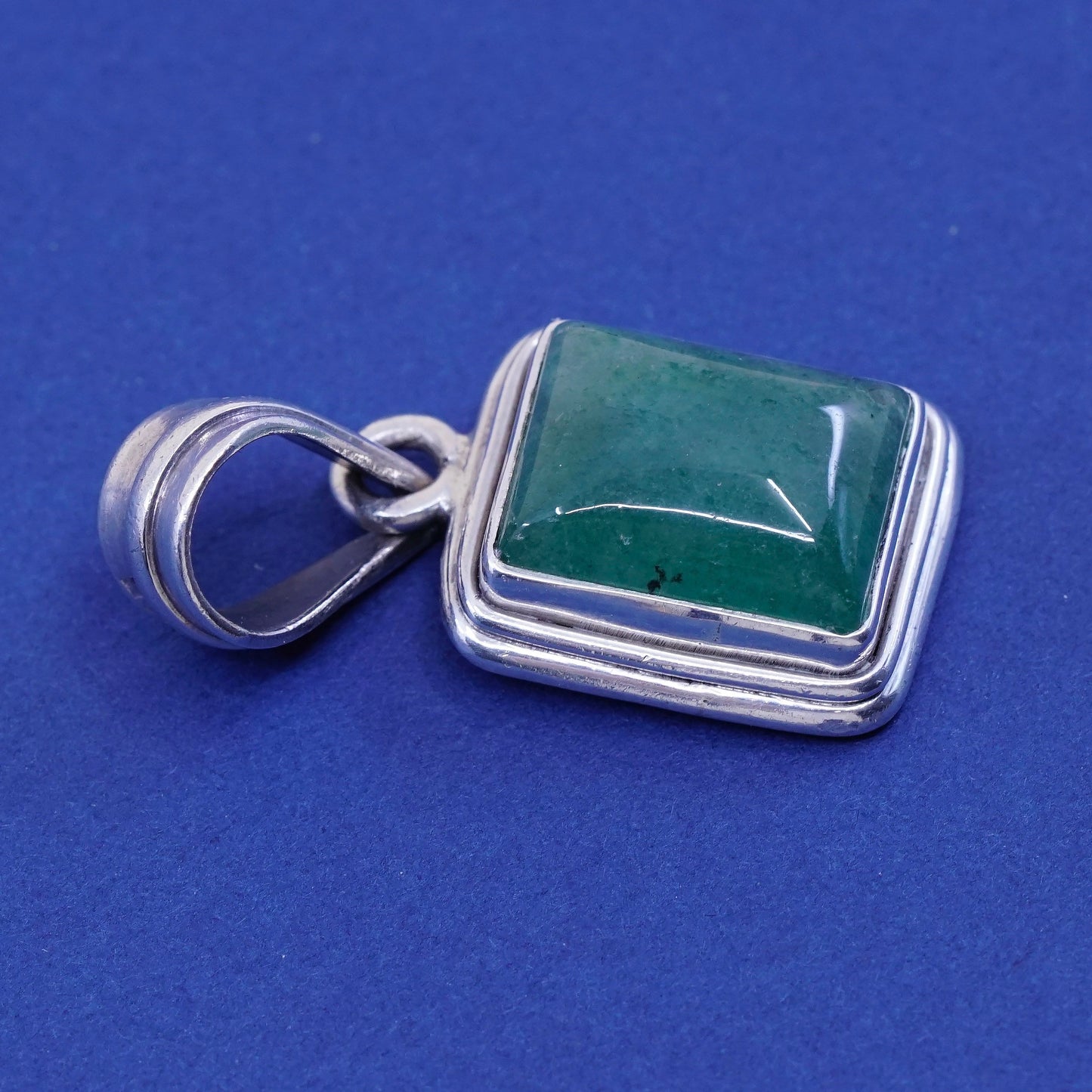 Vintage sterling silver handmade pendant, solid 925 silver with jade