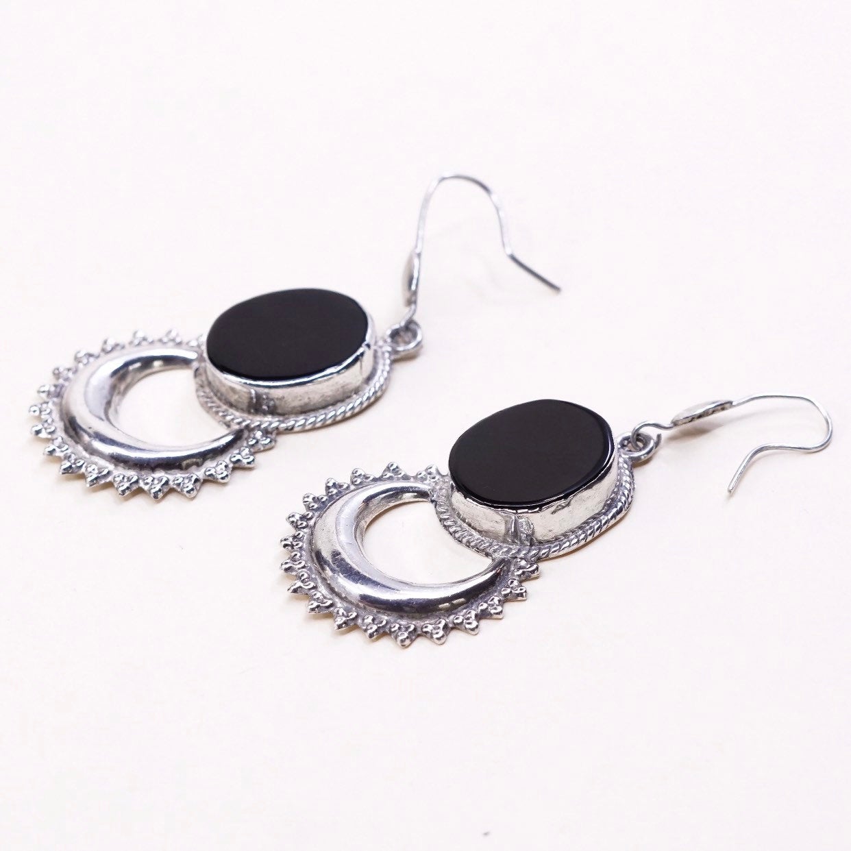 Sterling 925 silver handmade earrings w/ obsidian and beads around