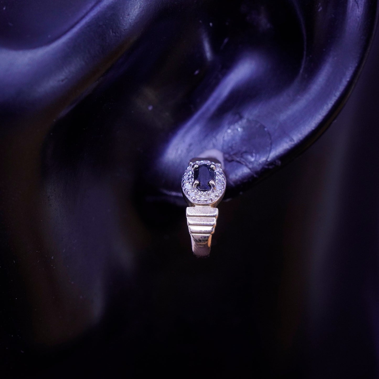 0.75”, vermeil gold Sterling silver earrings, 925 huggie studs sapphire diamond