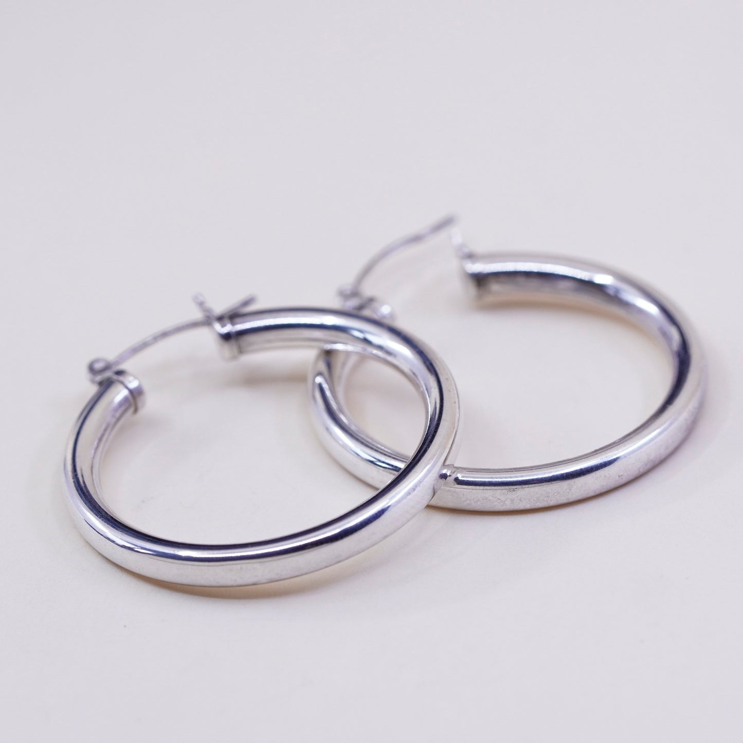 1.25”, Vintage sterling silver loop earrings, minimalist primitive hoops