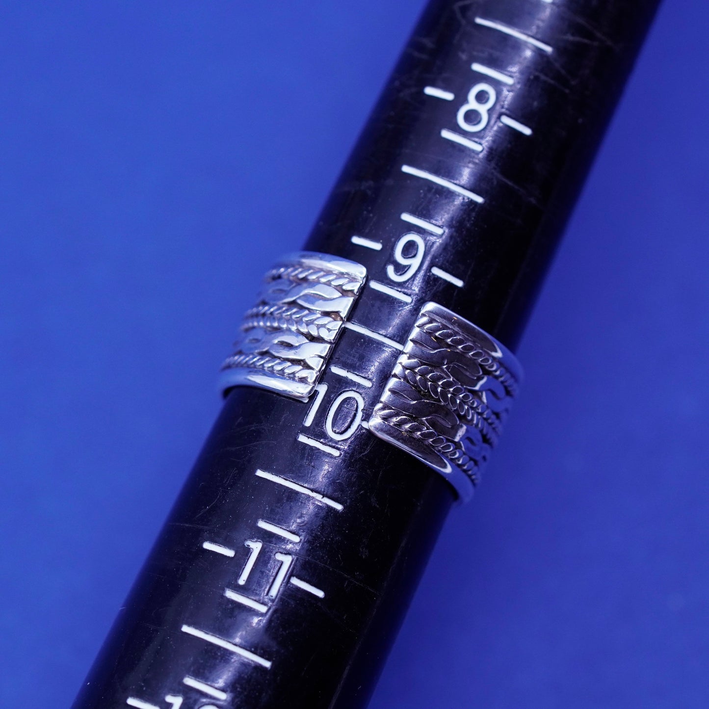 Size 9.5, vintage Sterling silver handmade band, wide 925 cable open band