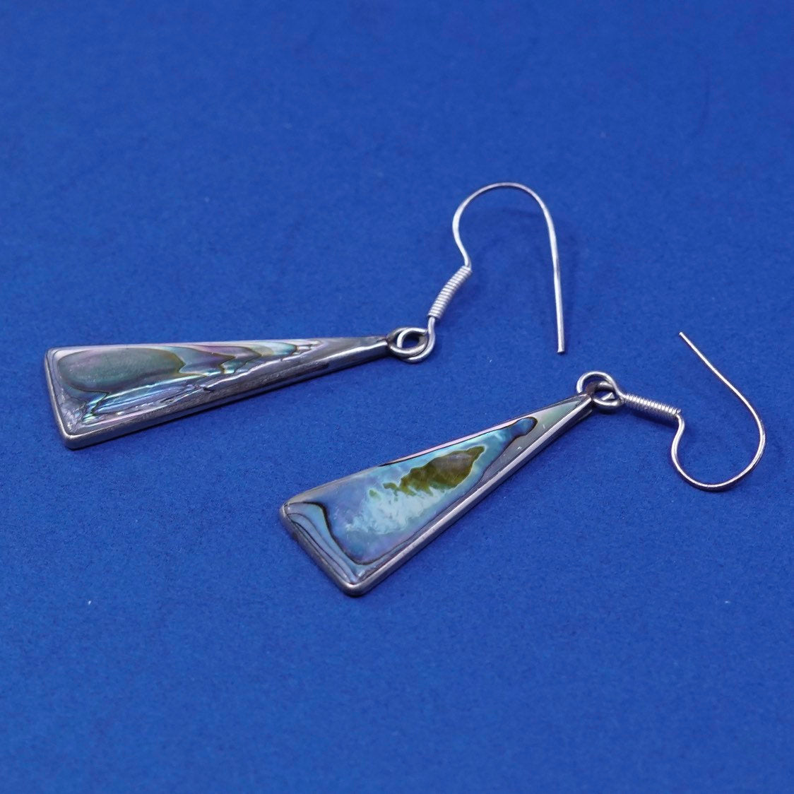 vtg mexico alpaca silver handmade earrings with triangular abalone