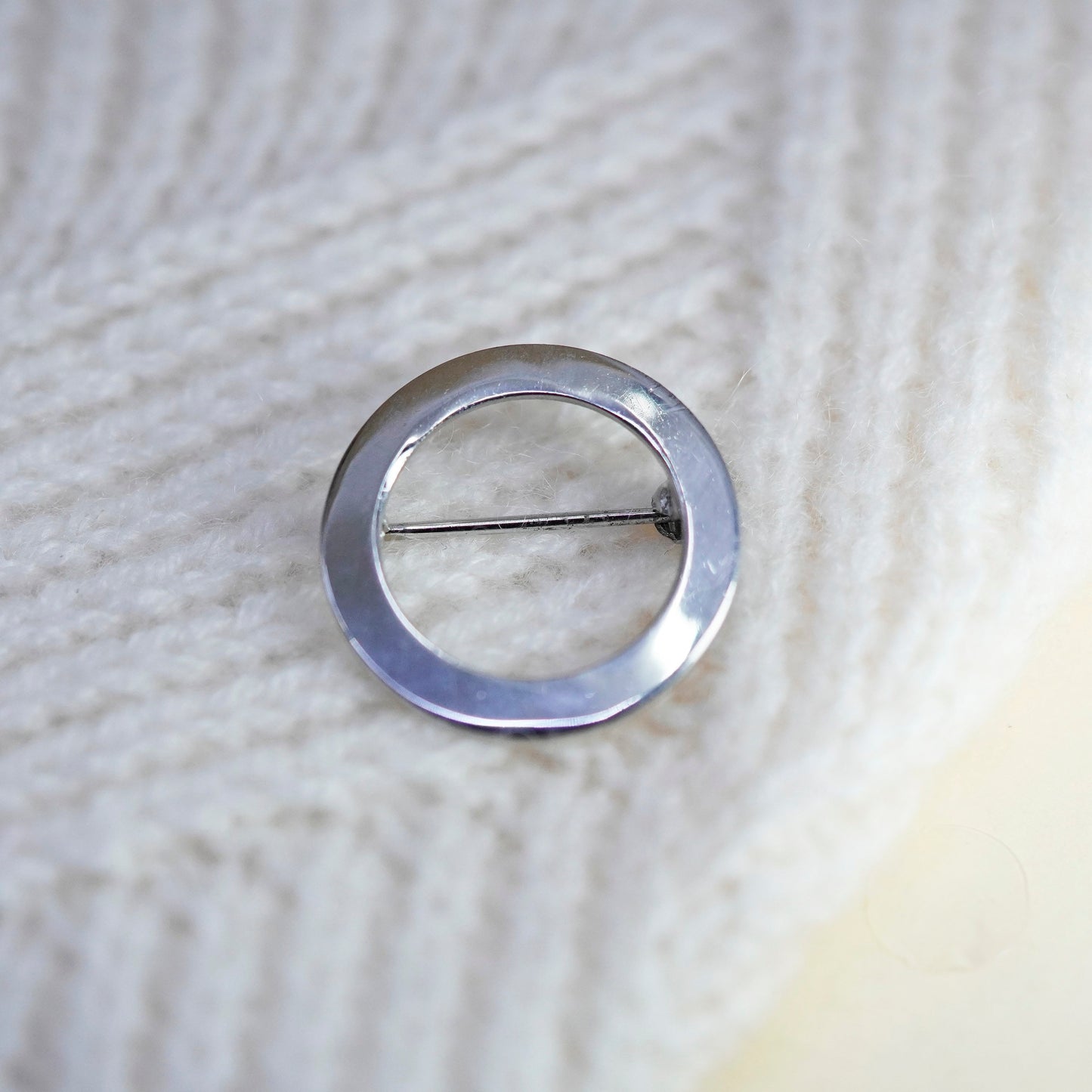 Vintage sterling silver handmade brooch, Simple 925 circle, Christmas pin