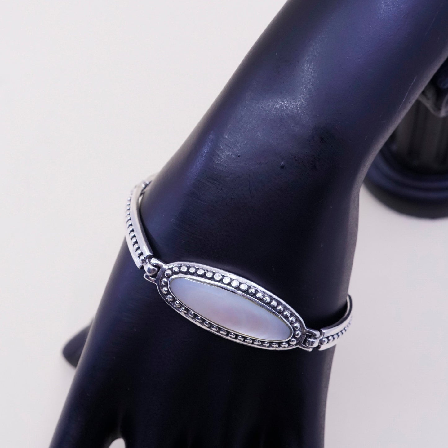 7”, GFS Sterling silver handmade bar bracelet, 925 w/ white mother of pearl
