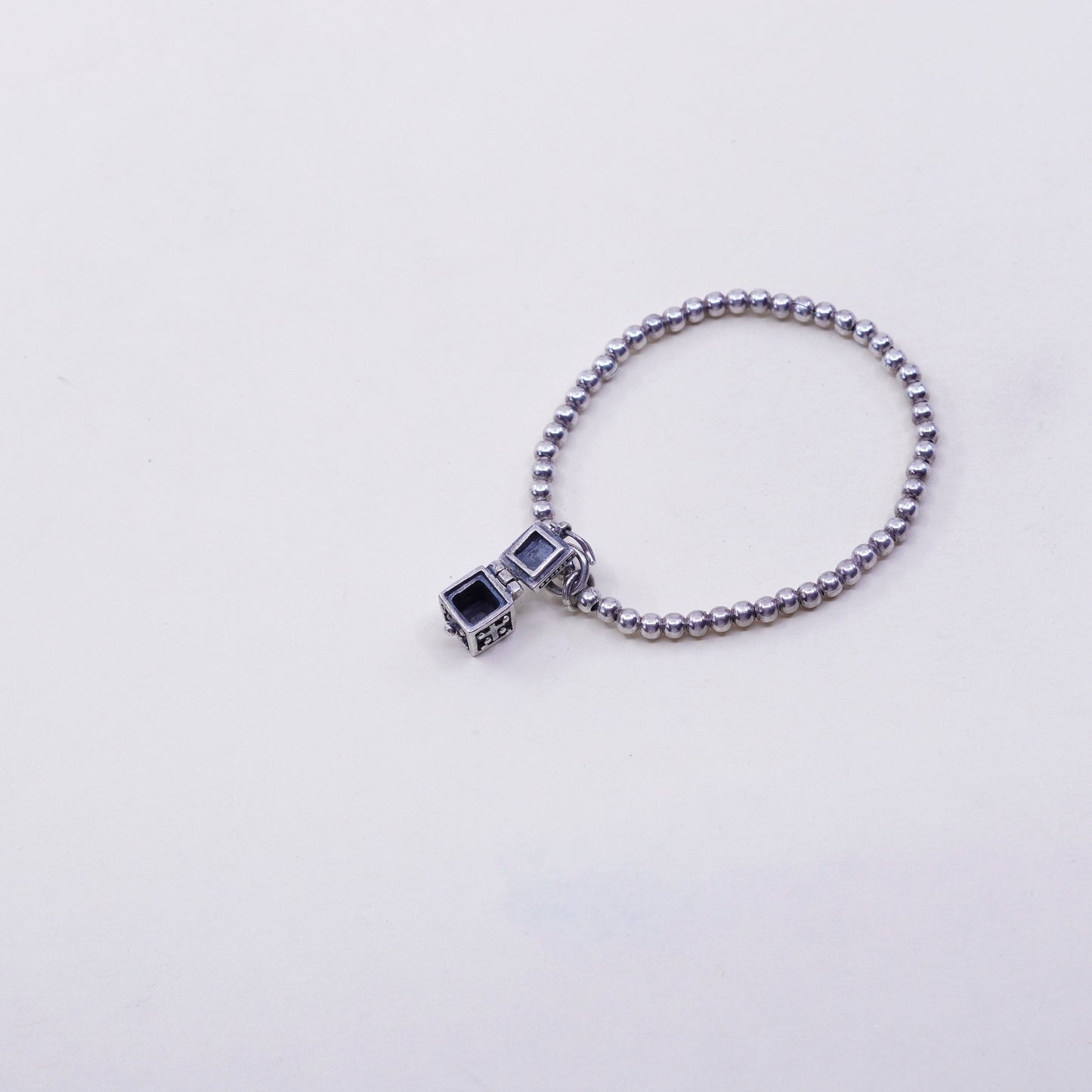 5.25”, sterling silver elastic bracelet, 925 beads and prayer locket charm