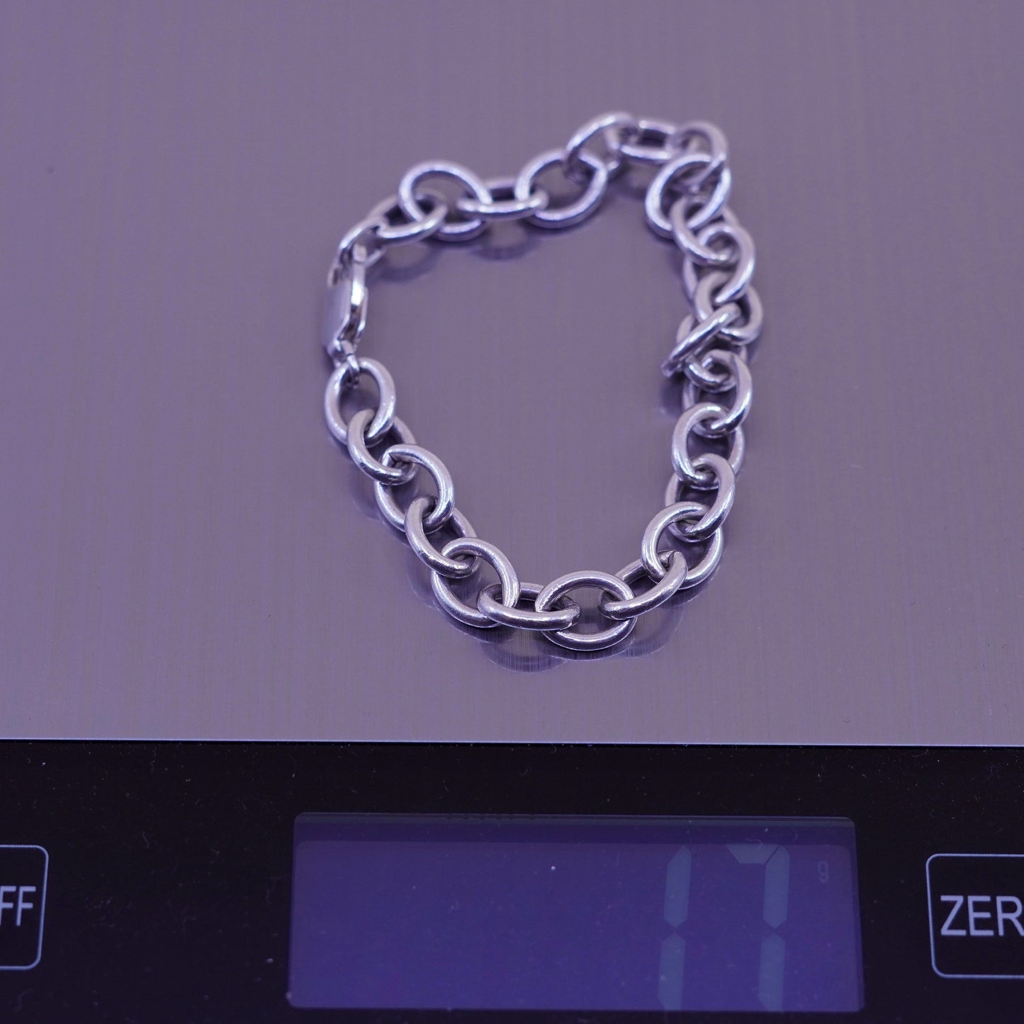 7”, 9mm, Vintage sterling 925 silver circle charm link chain bracelet