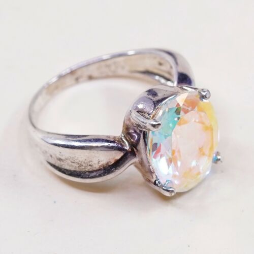 Sz 6, Sterling Silver Ring, 925 Silver Engagement Ring W/ blue Swarovski Crystal