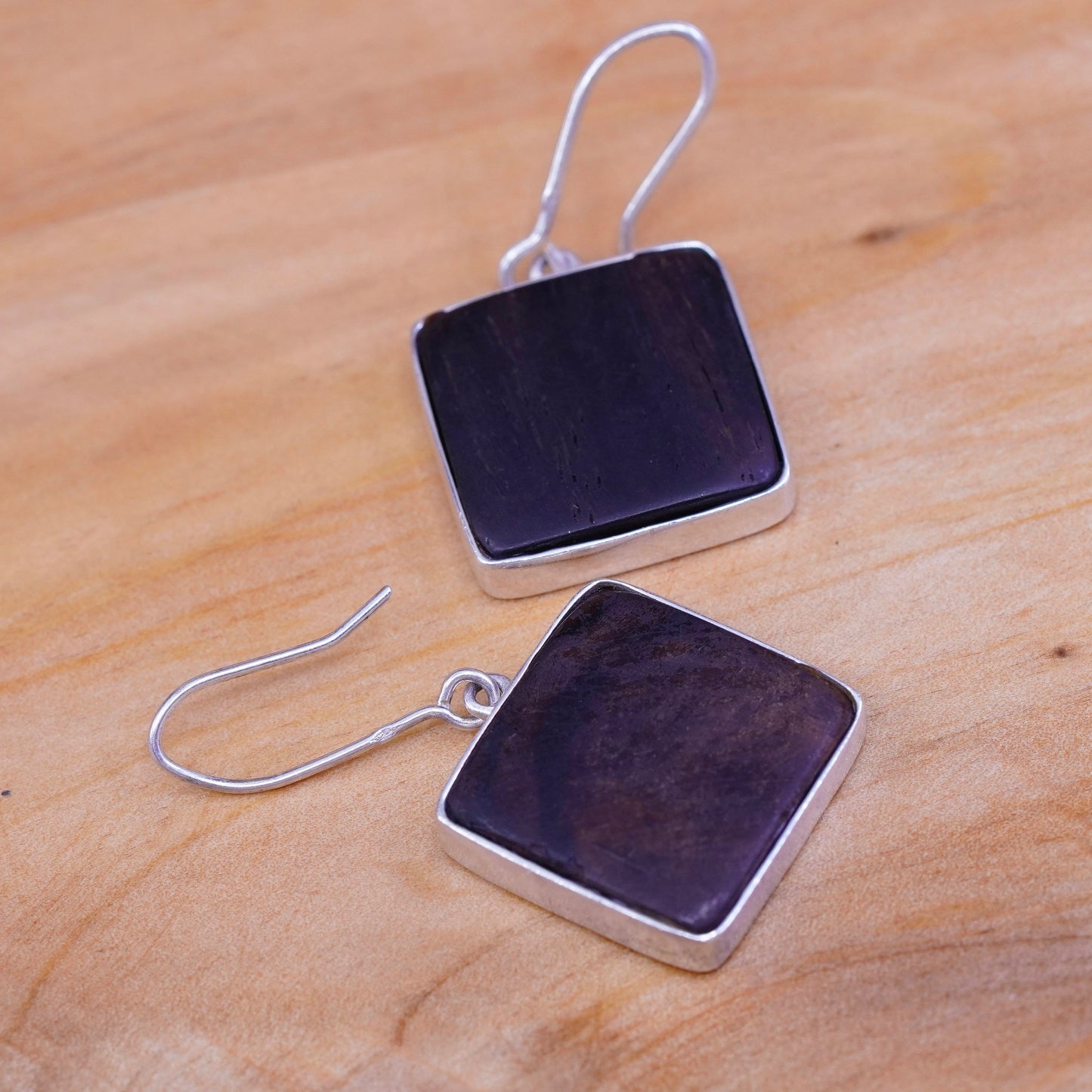 Vintage Sterling silver handmade earrings, 925 hooks with fossilized wood