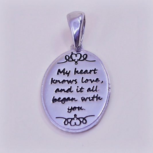 Vintage sterling silver pendant, 925 oval tag Mother and baby Portrait love