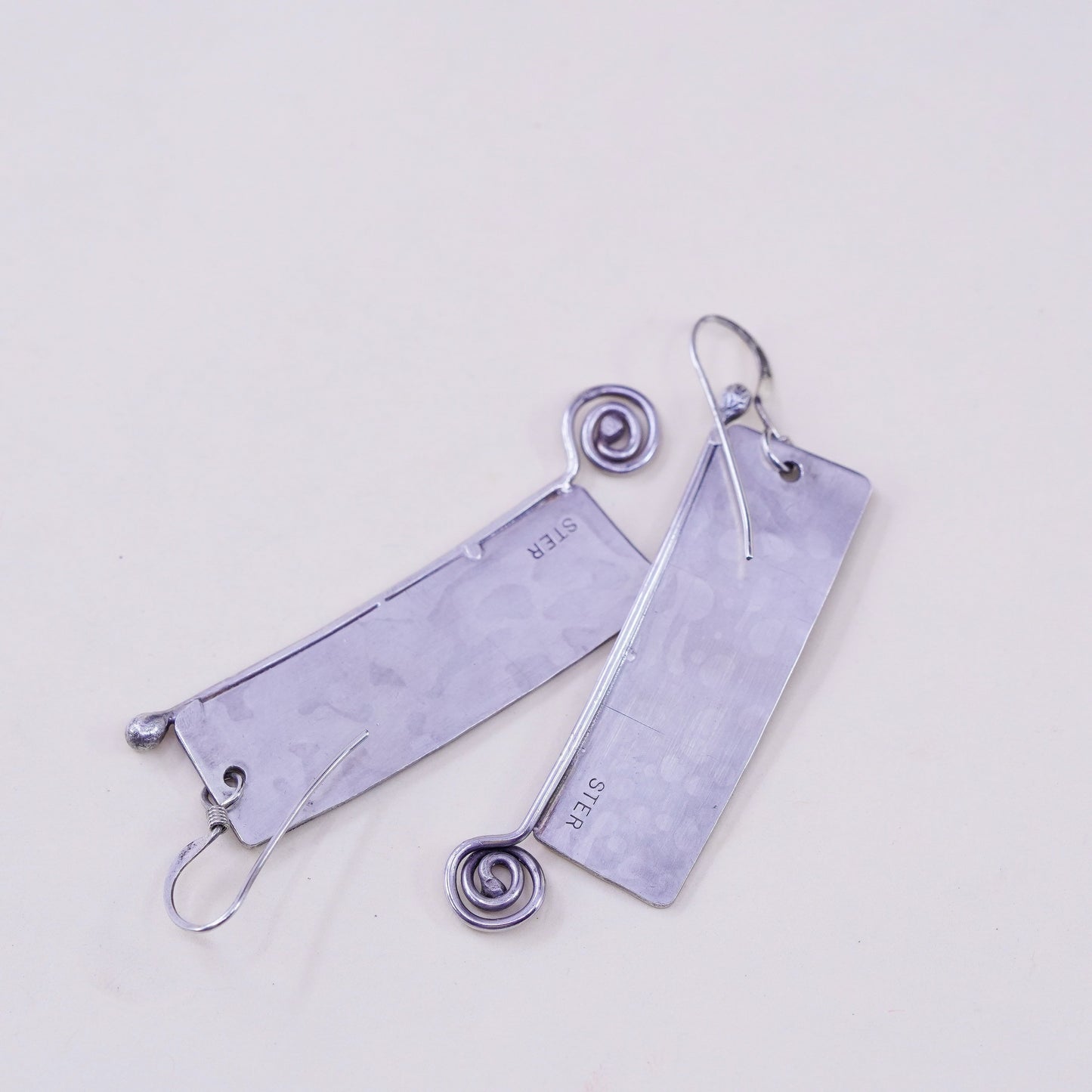 Vintage modern sterling silver handmade earrings, 925 swirl disc w/ dots