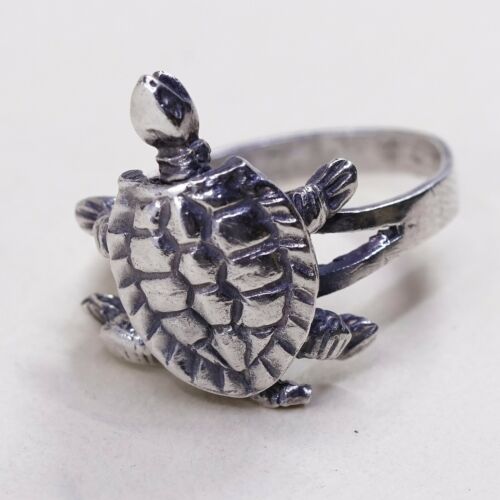 Size 4 Vintage Mexico Sterling Silver Handmade Sea Turtle Ring W/ Movable Joint