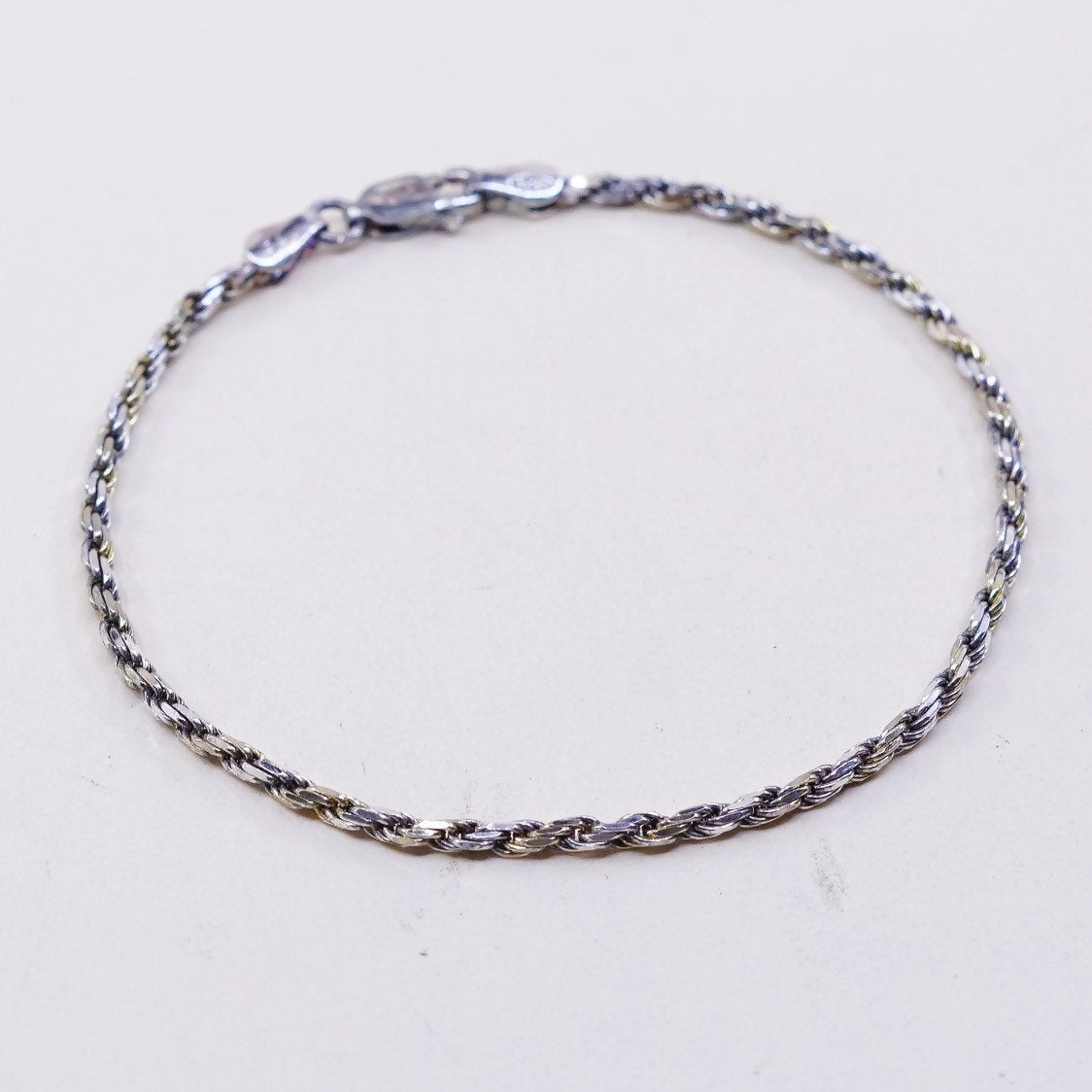 7.25", 2mm, VTG italy sterling 925 silver Italy rope chain bracelet