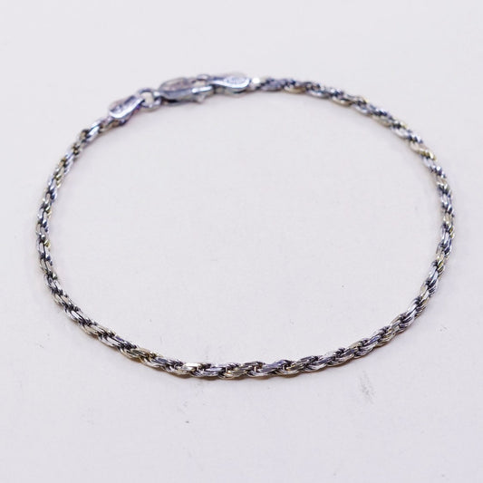 7.25", 2mm, VTG italy sterling 925 silver Italy rope chain bracelet
