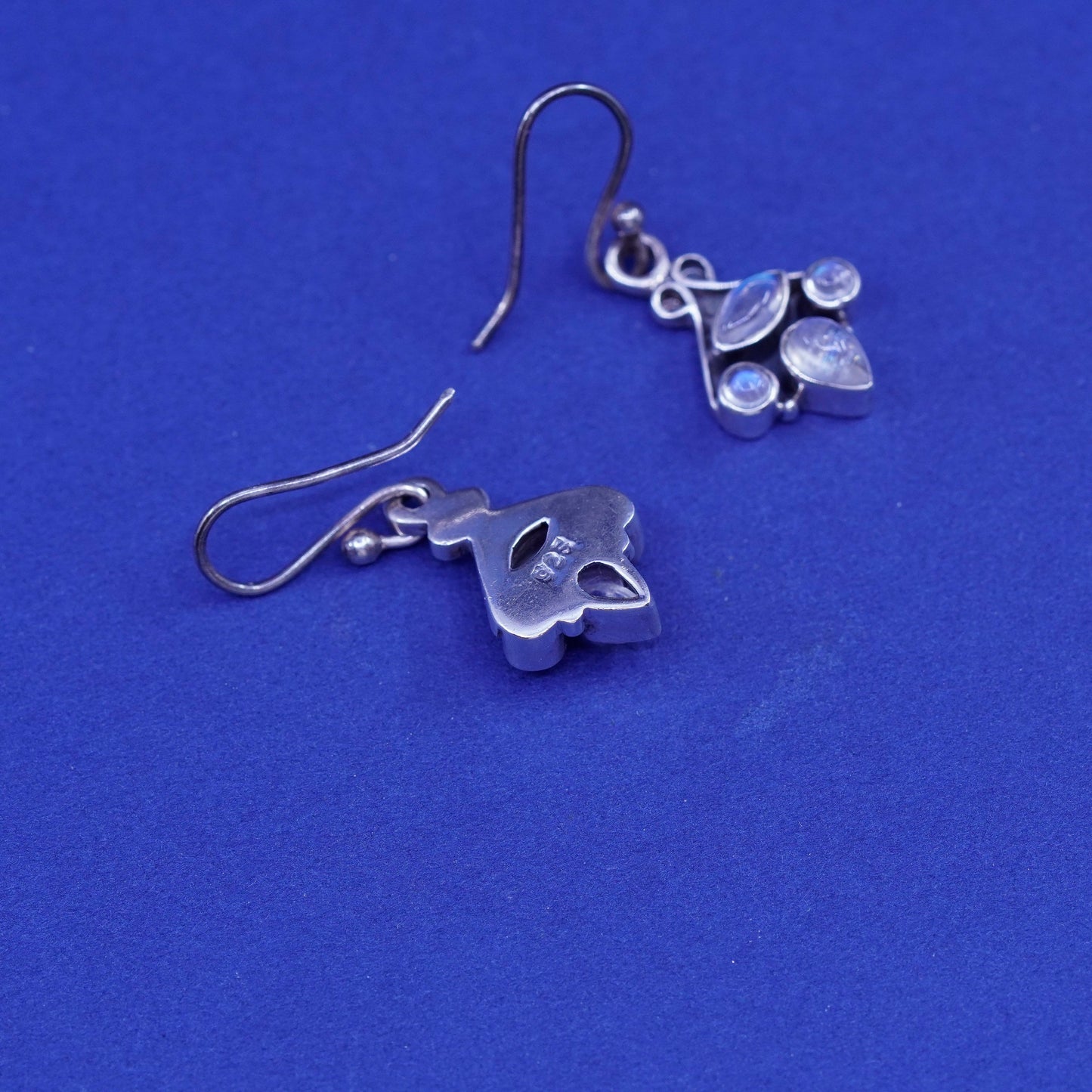 Vintage Sterling 926 silver handmade earrings with oval moonstone