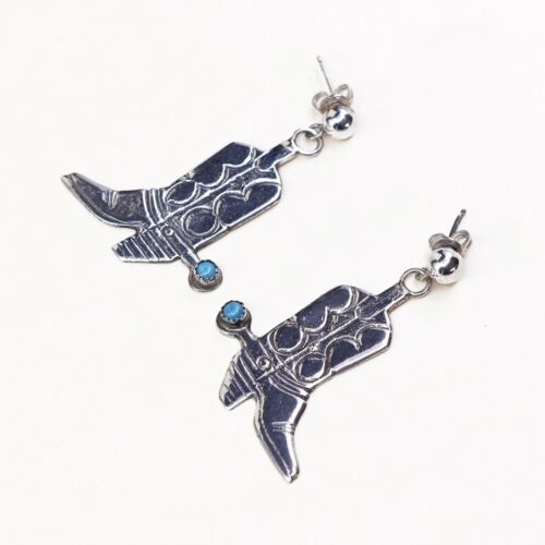 Amazing handmade Sterling 925 Silver Riding Boots earrings, Turquoise Earrings