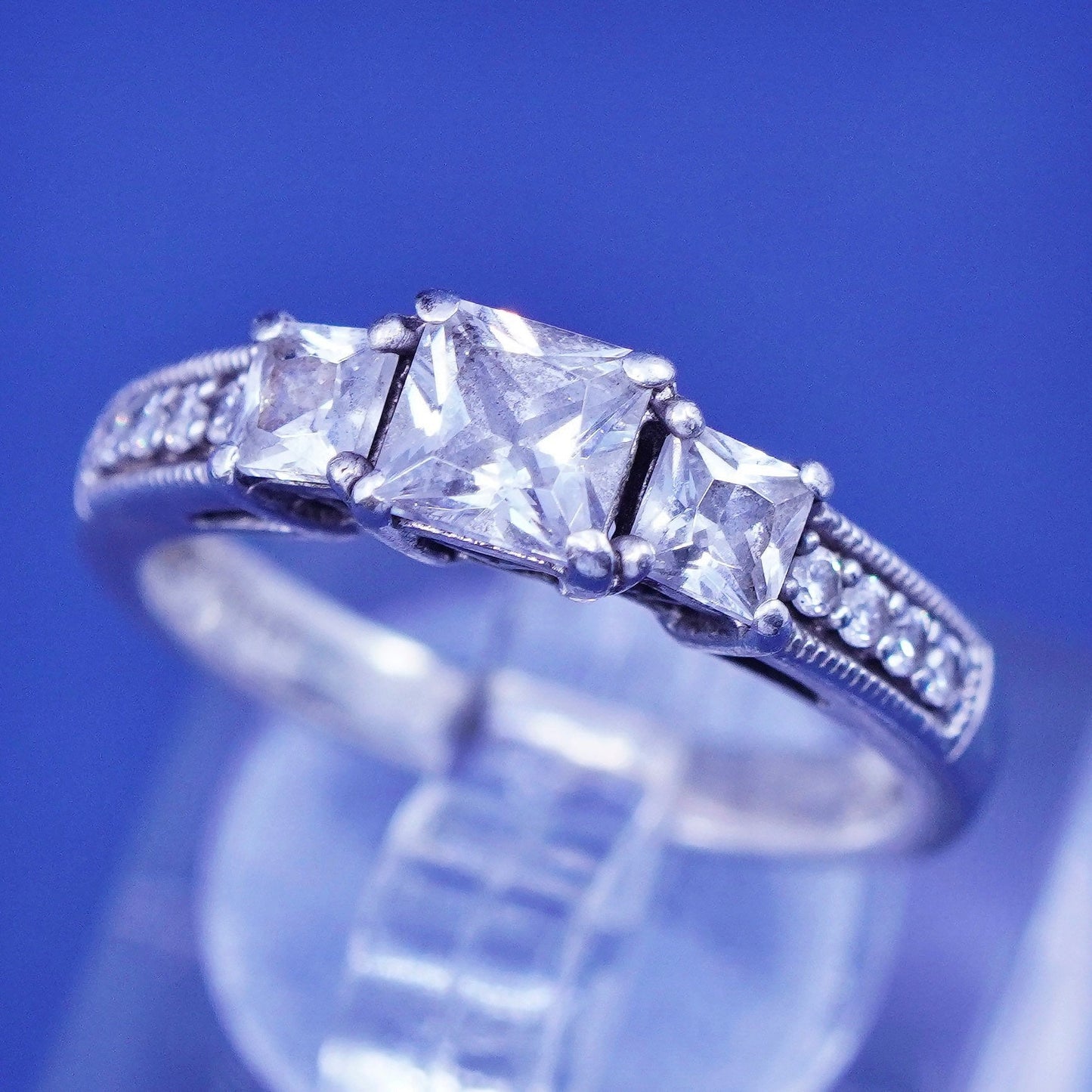 Size 7, vintage Sterling 925 silver ring with cluster crystal, engagement ring