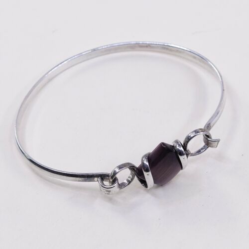 6.75”, Vtg Sterling Silver Handmade Bracelet, 925 W/ Purple Tiger’s Eye Bangle