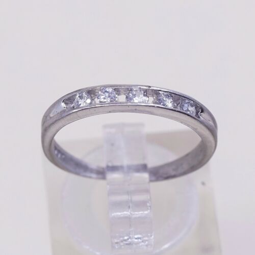 Sz 6.25, Vtg Sterling silver ring, 925 silver statement band w/ cz