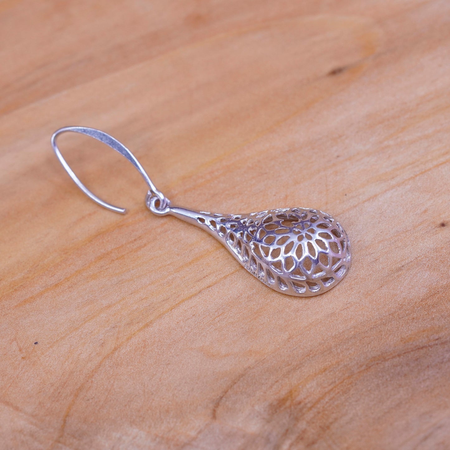 Vintage Sterling silver handmade earrings, 925 Bali Filigree teardrops