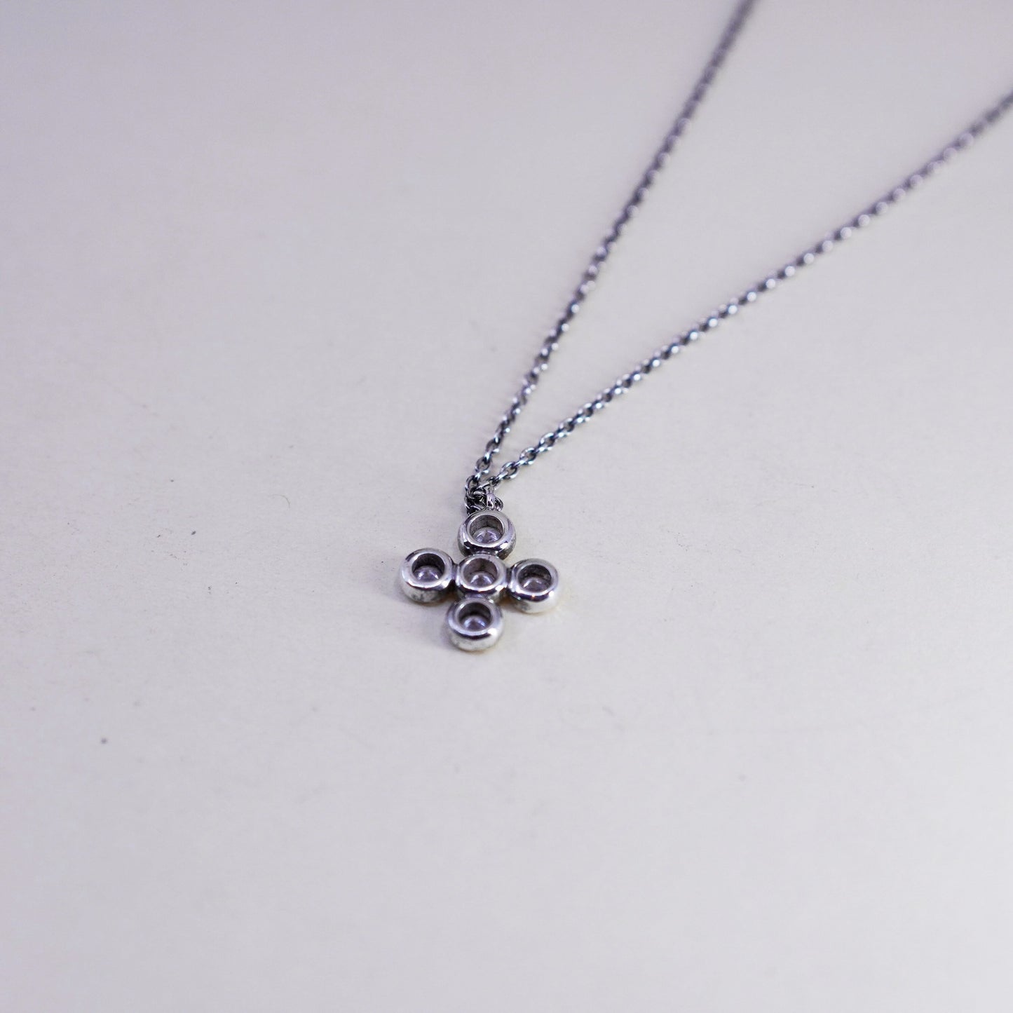 15+2”, Stella dot sterling 925 silver circle chain cz cross pendant, necklace