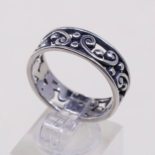 Size 10, Vtg Sterling Silver Handmade Ring 925 Silver Band w/ beads N Swirl