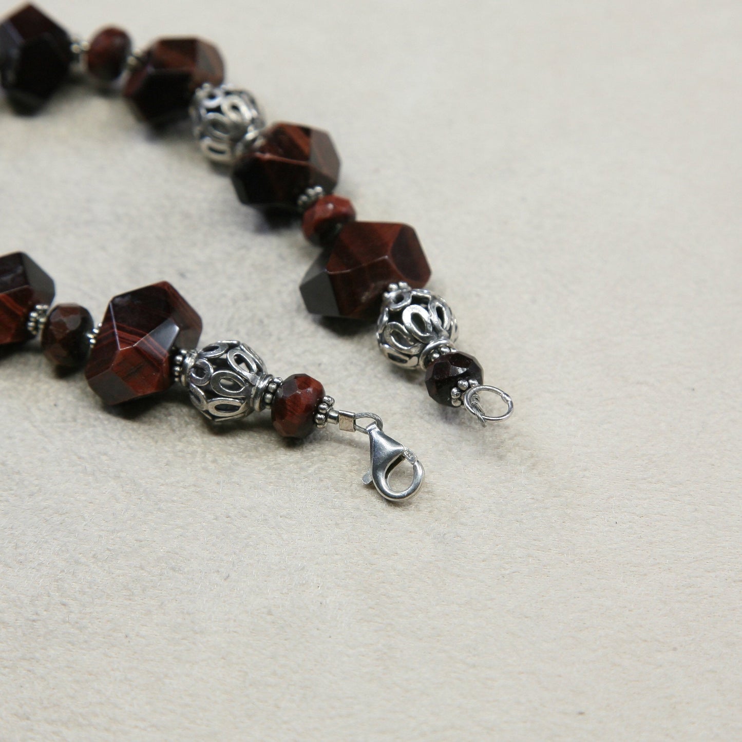 8”, handmade vintage Jasper beads w/ 925 beads bracelet N Sterling silver clasp