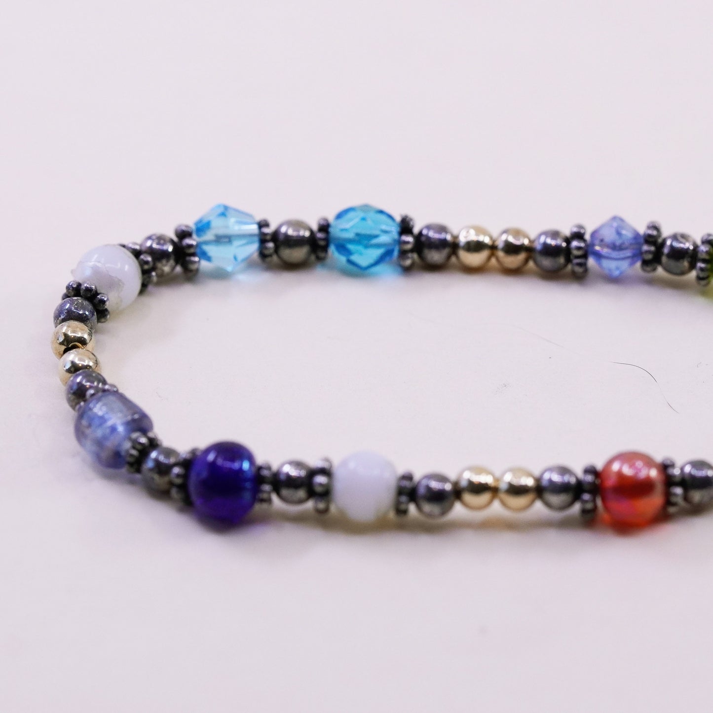 7”, Sterling 925 silver bracelet with 14K gold beads and heart toggle closure