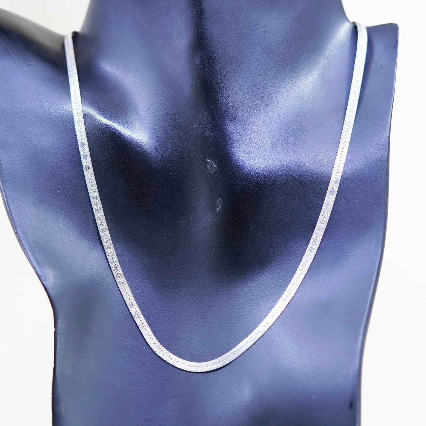 18”, VTG Italy sterling silver necklace, heart textured 925 herringbone chain