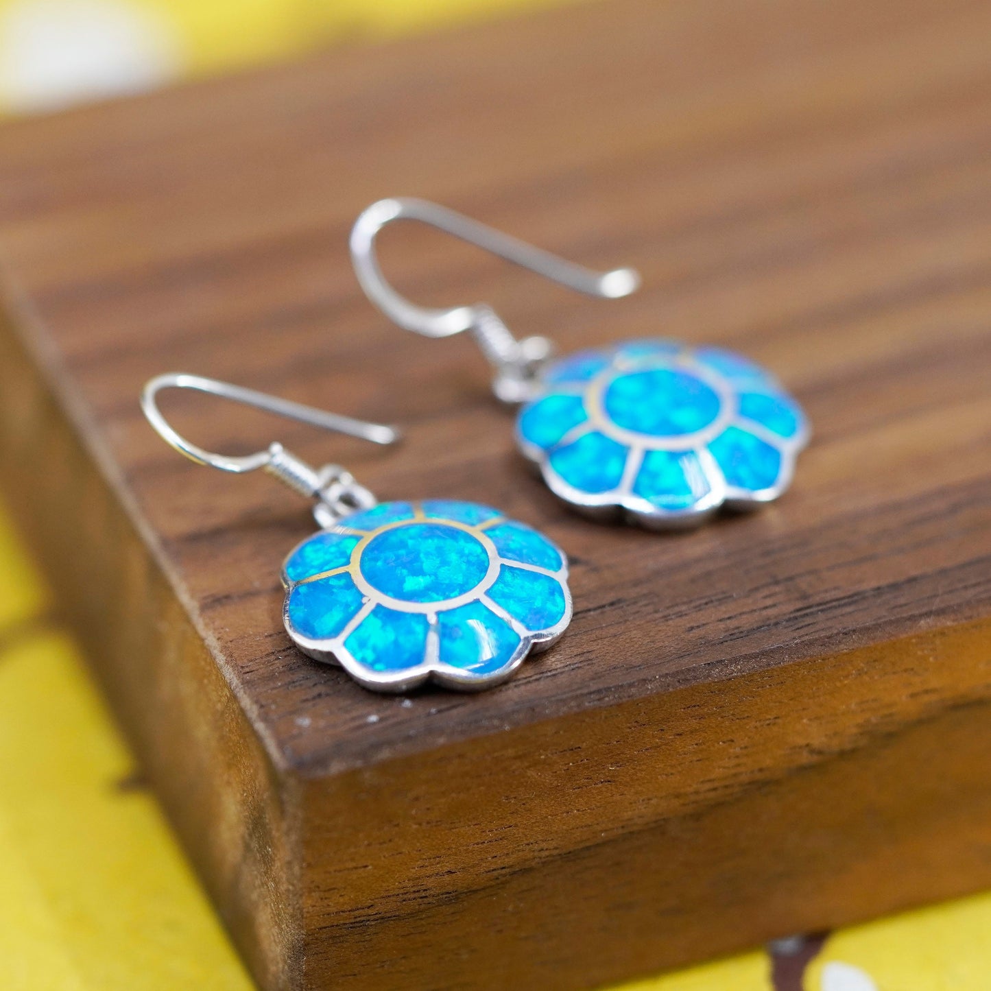 Vintage Sterling silver handmade earrings, 925 dragonfly with opal inlay